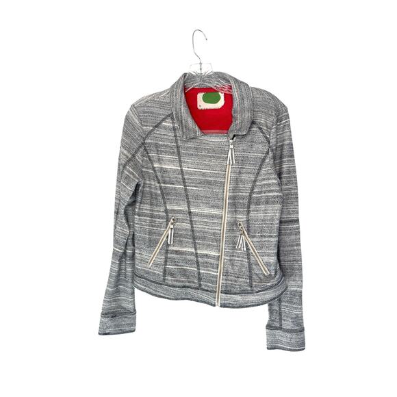 Anthropoloie Caitlin Moto Jacket Gray White Lightweight Soft Side Zip Medium - Picture 1 of 13